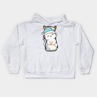 Cute white cat is going to bed Kids Hoodie